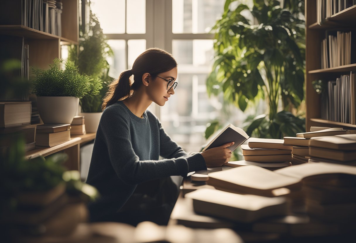 A person in a calm environment, reflecting on anxiety and depression questions.